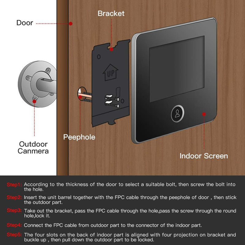3.0 Inch Digital Door Viewer, 120 Degree Peephole Camera, IR Night Vision Peephole Viewer Doorbell Security Door Viewers for Home Safe
