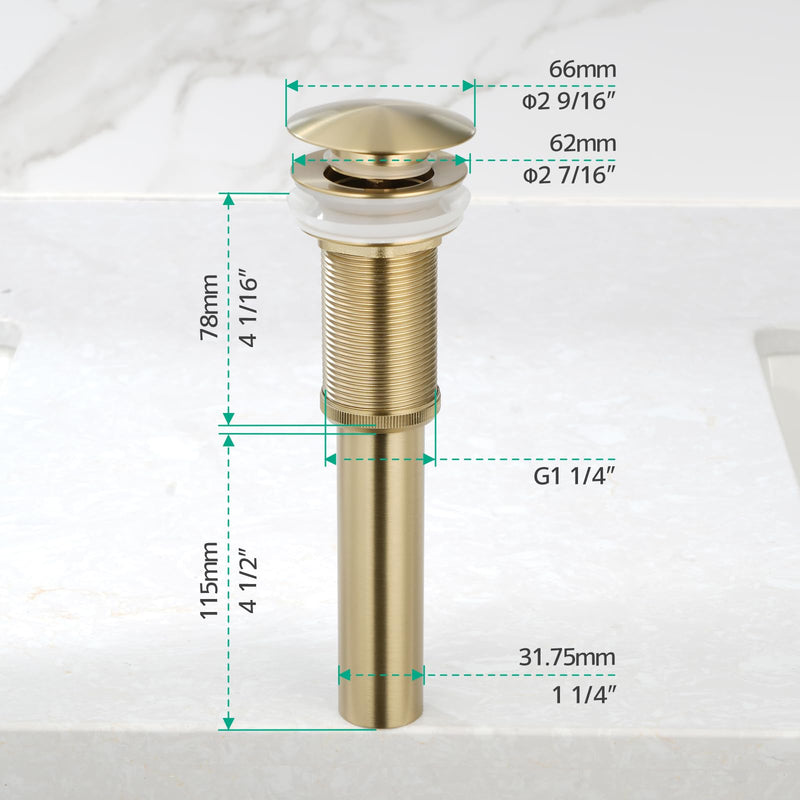 Lefton Pop-up Bathroom Sink Drain Stopper Without Overflow for Vessel Sink Lavotory Vanity, D01 (Brushed Gold) Brushed Gold