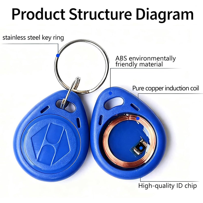 125KHz RFID Keychain Proximity ID Card Token Tag Keypad Card for Access Control System Security Lock Wholesale, Read Only (Blue) (100) 100