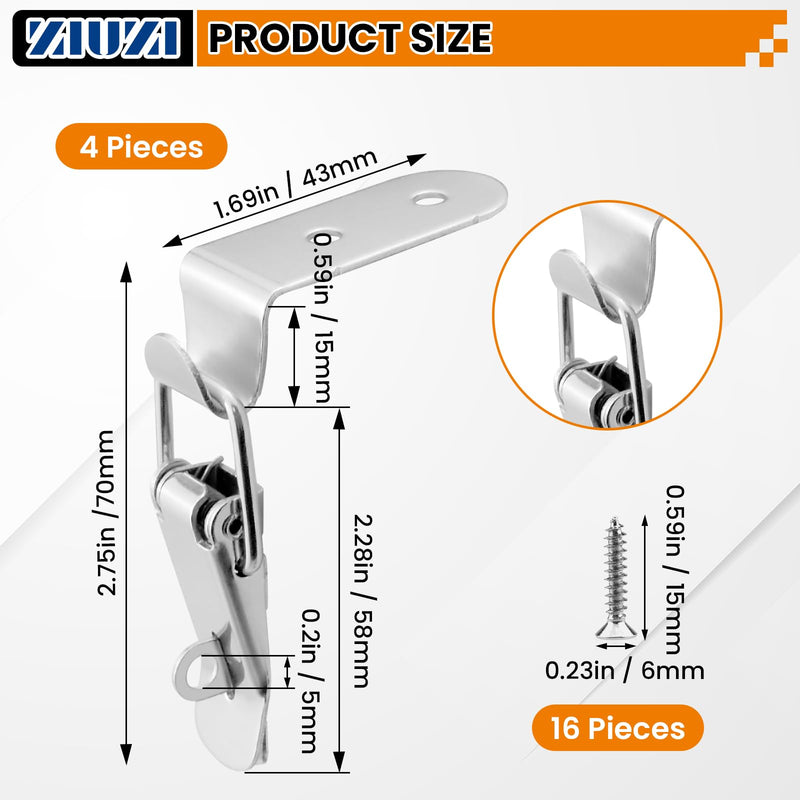 4PCS 90-Degree Angle Latch, Stainless Steel Corner Latch with Keyhole, Tool Box Hood Clasp Buckle Lock Latch with Screws for Case Box Closet 4 Pack