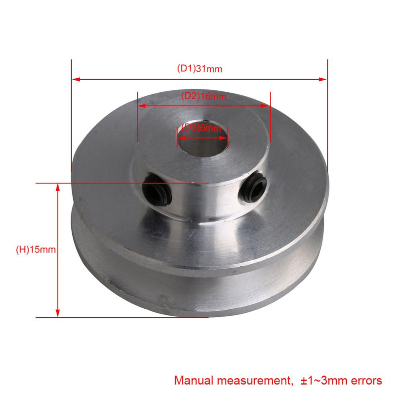 CNBTR 3.1x1.5x0.6cm Silver Aluminum Alloy 0.6cm Fixed Hole Pulley for Motor Shaft 0.3-0.5mm PU Round Type Belt 31*6mm