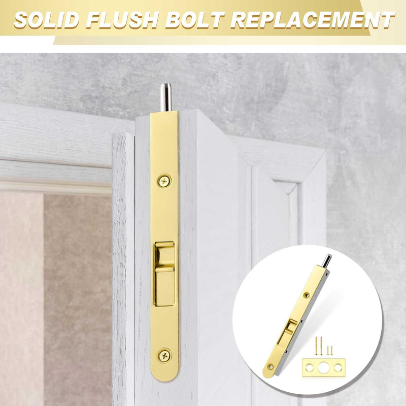 Hicarer 4 Pcs Flush Bolt for Double Door, 7 Inch French Door Latch Hardware Solid Brass Flush Bolt Heavy Duty French Door Lock(Gold)