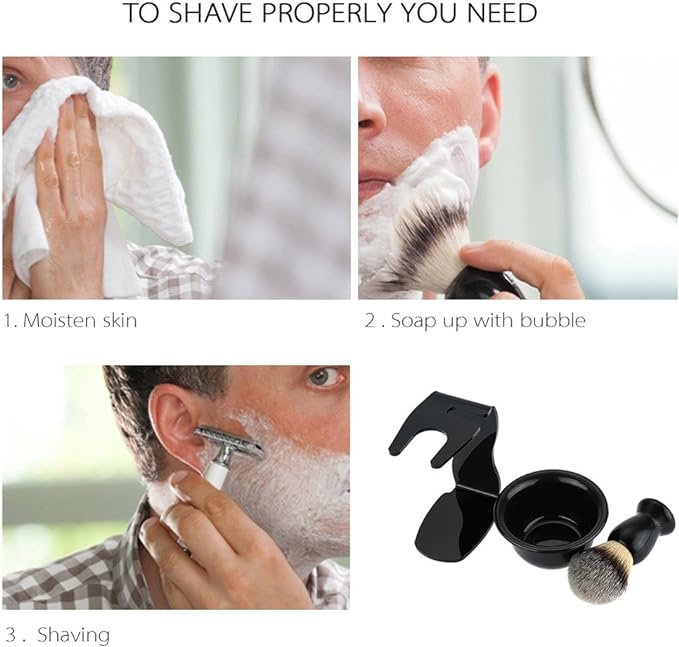 Shave Brush Kit 3 in 1 Modern Design Acrylic Shaving Set Frame Basic Shaving Soap Bowl Hair Shaving Brush Shaving Razor Shave Clean - NewNest Australia