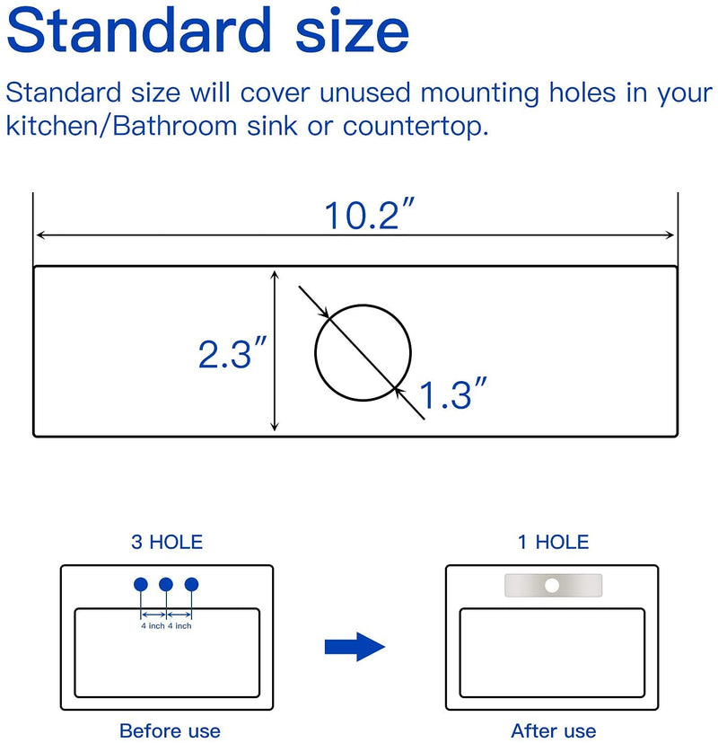 Matte Black Faucet Plate, Sink Hole Cover, Faucet Deck Plate 10 Inch 1 or 3 Hole Long Rectangle Cover Deck Plate Faucet Escutcheon for Bathroom Kitchen Vanity Sink Faucet Stainless Steel 10" Right Angle Matte Black