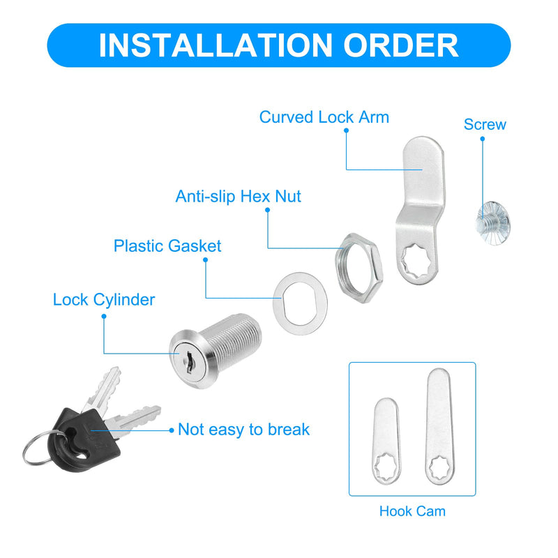 PATIKIL 1-1/8 Inch Keyed Alike Cabinet Locks with Key, 20 Pack Cam Replacement Lock Cylinder Toolbox Lock for RV Drawer Storage Cart Mailbox, Silver
