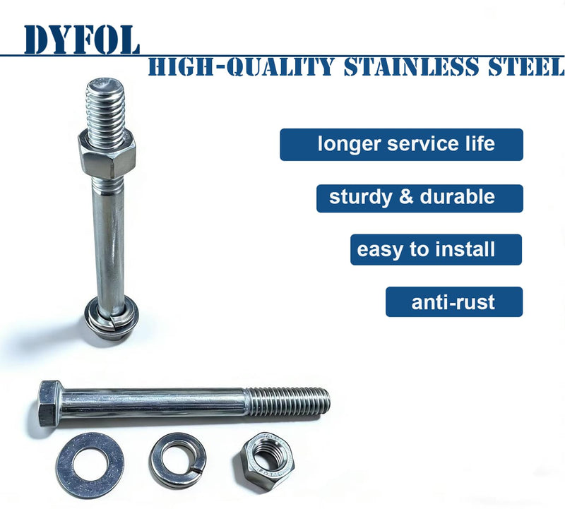Hex Bolt, 3/4-10 * 5-1/2" Hex Head Screws Bolts, Nuts, Flat & Lock Washers,304 Stainless Steel 18-8, Partial Thread, 1 Set by DYFOL 3/4-10 * 5-1/2"
