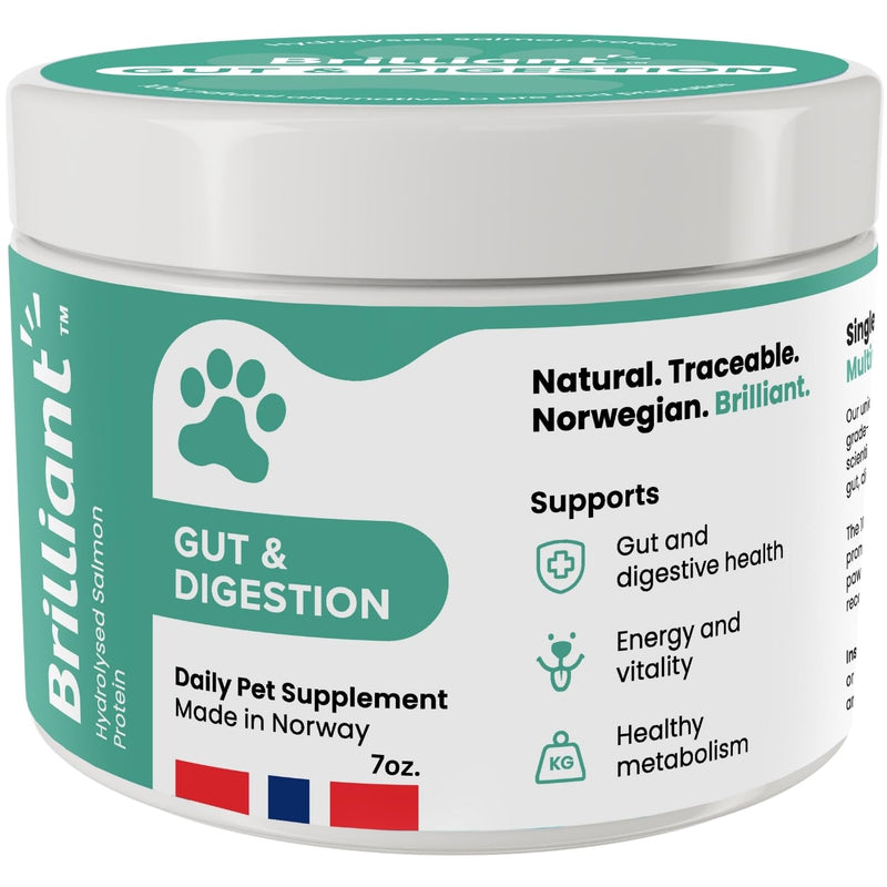 Brilliant Gut & Digestion Salmon Peptide Powder for Dogs & Cats – 100% Natural Single Ingredient Food Topper, Supports Digestive & Immune Health, Skin & Coat – Human Grade, 7oz 7 oz