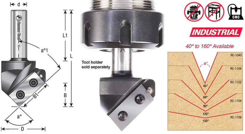 Amana Tool RC-1147 V Groove Router Bit CNC Insert 60 Deg x 21/64 x 1/4 Inch Shank, Miter Fold Blade, Signmaking and Lettering
