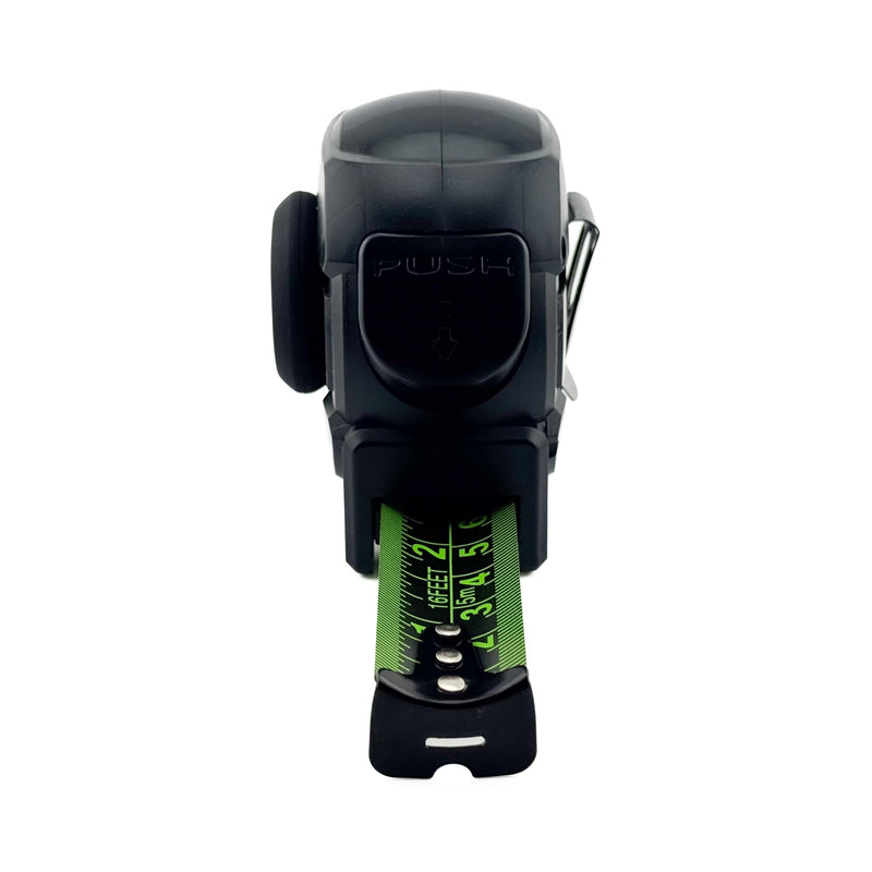 Tape Measure Compatible with AirTag Holder - 16 Ft Metal Retractable Tape, Built-in Tracker Slot, Push-Button Lock and Belt Clip, Never Lose Your Tool at the Job Site | Green and Black