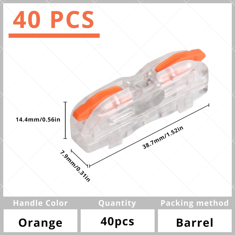 1 in 1 Out Lever Nuts Compact Splicing Wire Connectors,40 Pcs in Buckets of Quick Connect Electrical Splicing Connectors Orange Handle and Transparent White Shell Lever Nuts 40