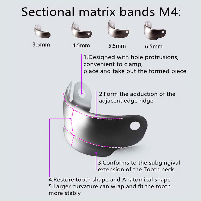 Dental Sectional Matrix System Dental Matrix Ring and Band Set, Dental Sectional Matrix Bands Ring, Dental Clip Clamp Ring, Matrix Bands for Dental Restorations. (4.5mm50pcs) 4.5mm50pcs