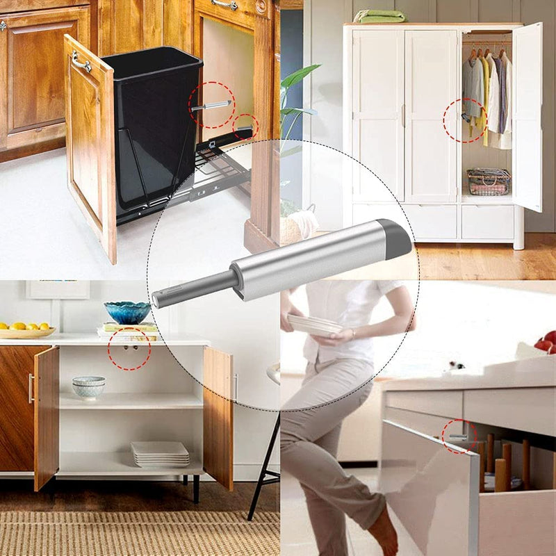 4Pack Push to Open Cabinet Hardware Door Latch & Lock, Magnetic Push Latches for Hidden Door Heavy Duty Magnet Push Release Drawer Pull Strong Pop Out for Kitchen RV Closet Tip On Close- Silver 4 Pack