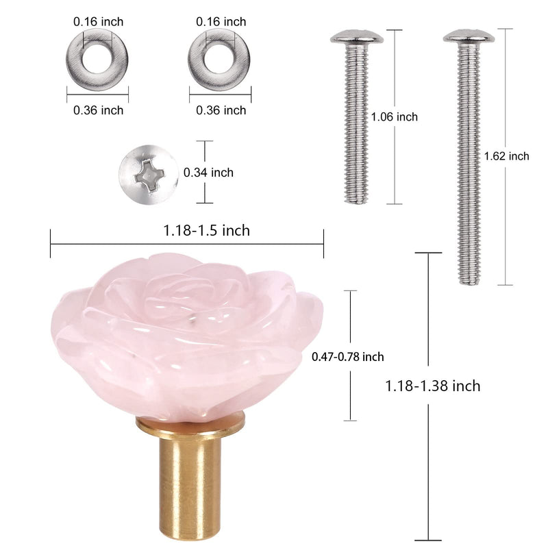 SUNYIK Pack of 2 Rose Quartz Carved Rose Flower Cabinet Knobs with Screws Polished Stone Dresser Pull Handle Drawer Door Knob Decor Home Office Pink