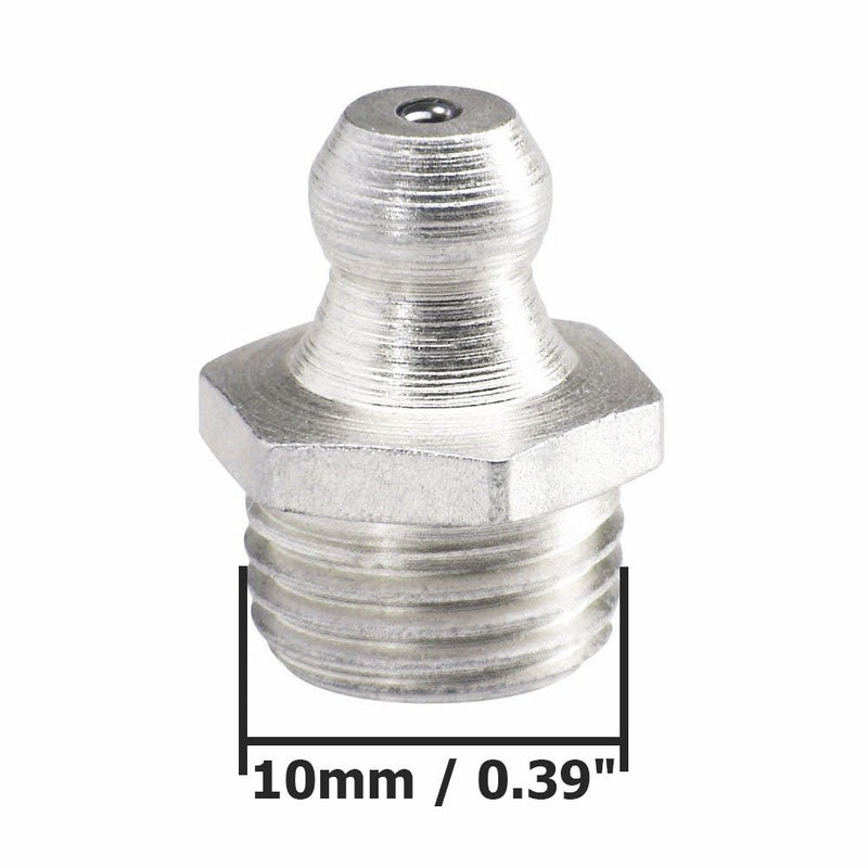 20pcs M10 Straight Hydraulic Grease Fitting Assortment Kit Zerk Fitting Nipple Nozzle Fitting 10mm x 1mm Male Thread M10, 20Pcs