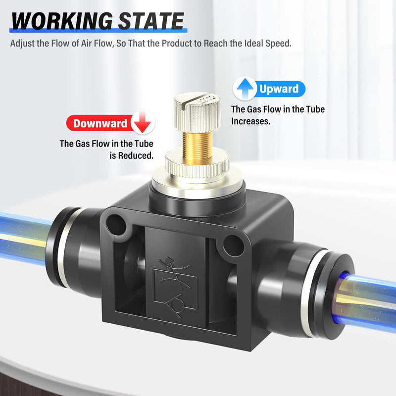 TAILONZ PNEUMATIC 8mm Tube OD Air Flow Control Valve with Push-to-Connect Fitting, in-Line Speed Controller Union Straight SCF-8 (Pack of 5)