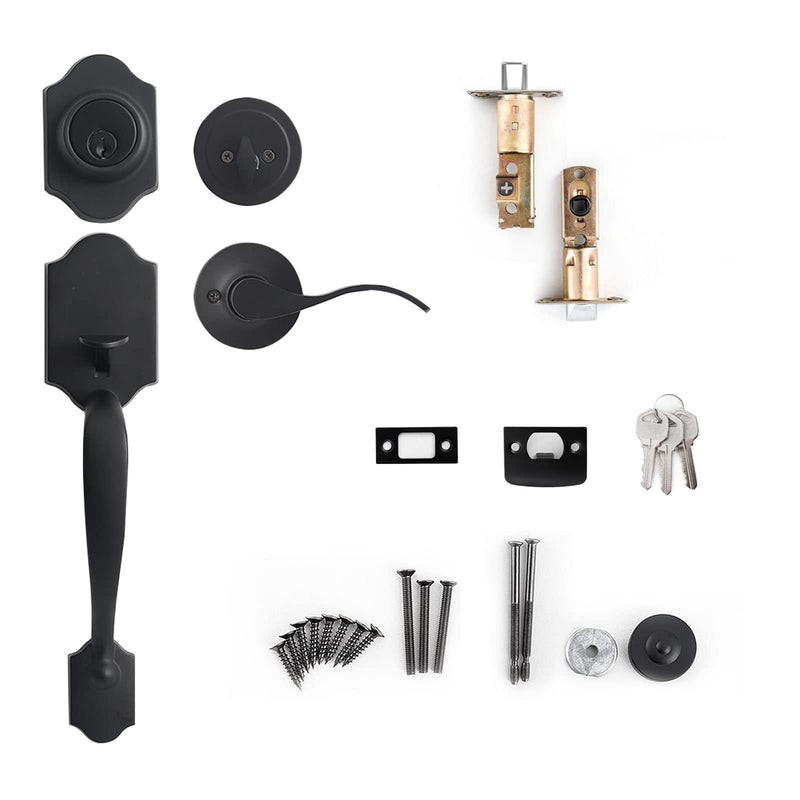 Door Handle Set - Matte Black Exterior Handle Lever for Front or Office Door (L16511-B-S721) Traditional (Wave-Like Lever)