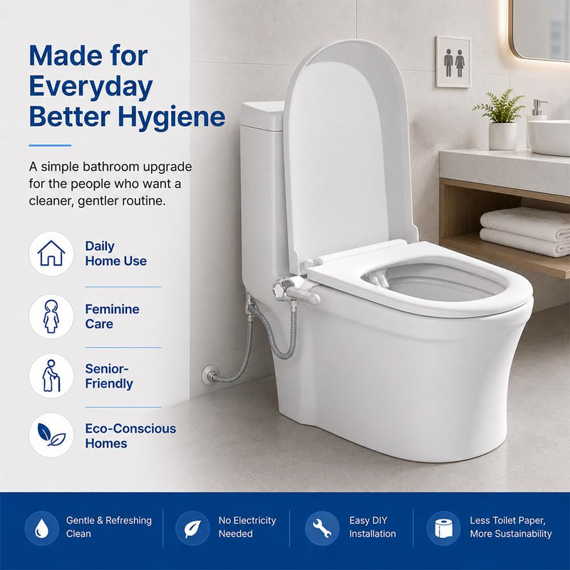 Ultra-Slim Bidet Attachment for Toilet, Non-Electric Bidet Toilet Seat Attachment with Dual Retractable Nozzles, Rear & Feminine Wash, Adjustable Water Pressure, Easy DIY Install for Home & RV Platinum
