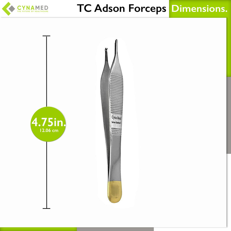 Cynamed T/C Adson Plastic Surgery Forceps 4.75" Straight Fine Point with Tungsten Carbide Inserts Surgical Veterinary Instruments with Gold Handle (1X2 Teeth, Adson Tissue Forceps, TC) 1x2 Teeth