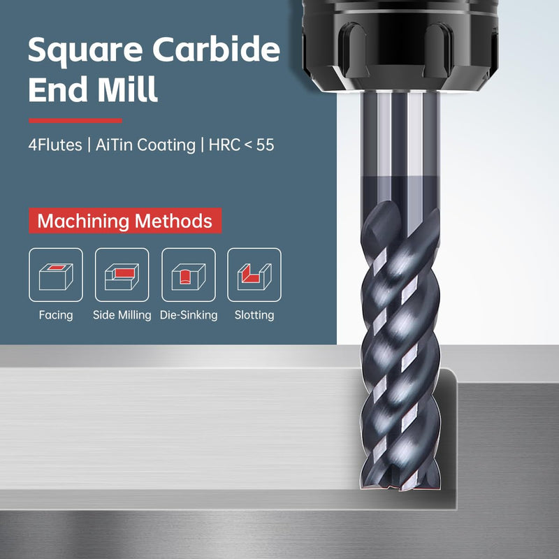 HUHAO Square End Mill(3Pcs),4 Flute Variable Straight Milling Cutter 1/4" Shank End Mill for Carbon Steel,Prehardened Steel,Stainless Steels,Carbide End Mills Sets for DIYers & Professionals 3 1/4" 3 pcs