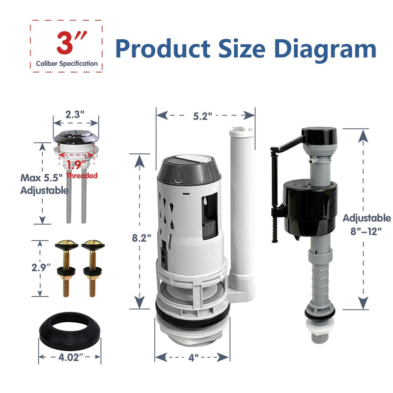 3 Inch Dual Flush Valve Replacement Kit with Install Tool