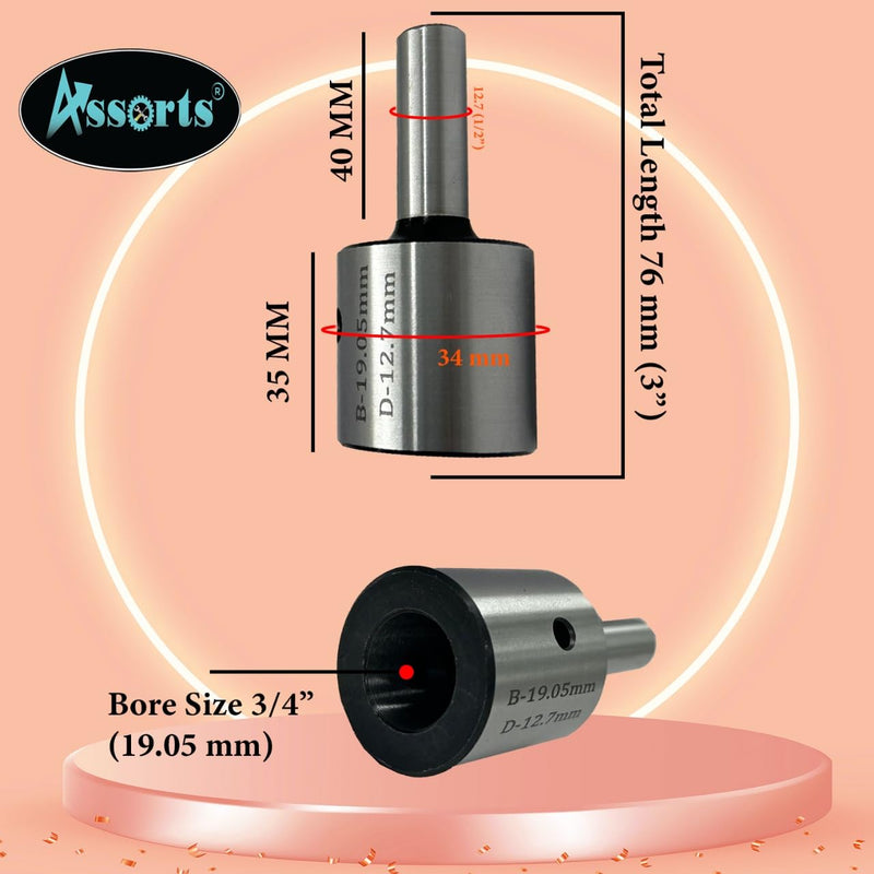 Annular Cutter 1/2" Shank Tool Steel Holder (Hard & Ground) with Lock Screw- Accepts/Suit 19 mm Shank rota broaches (OAL - 75 mm)