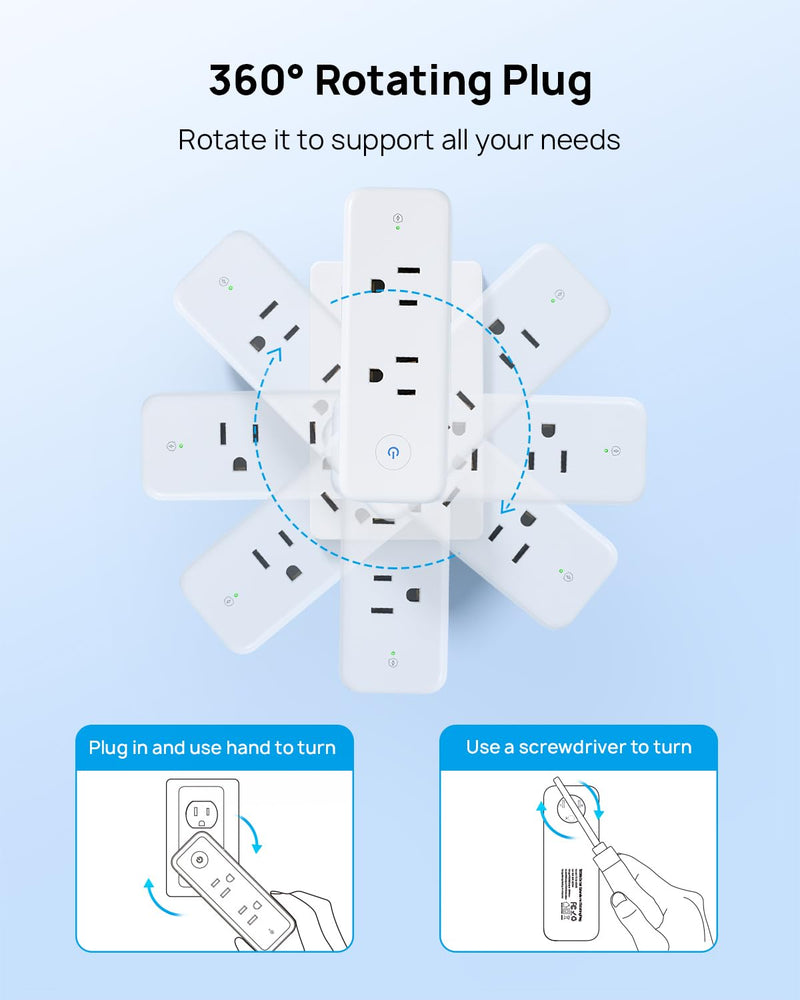 TROND Outlet Extender Surge Protector, 6 AC Outlet Splitter with 360° Rotating Plug, 1440J, 3-Sided Swivel Wall Plug Adapter with Power Switch, Multi Plug Expander for Home Office Travel 6AC White