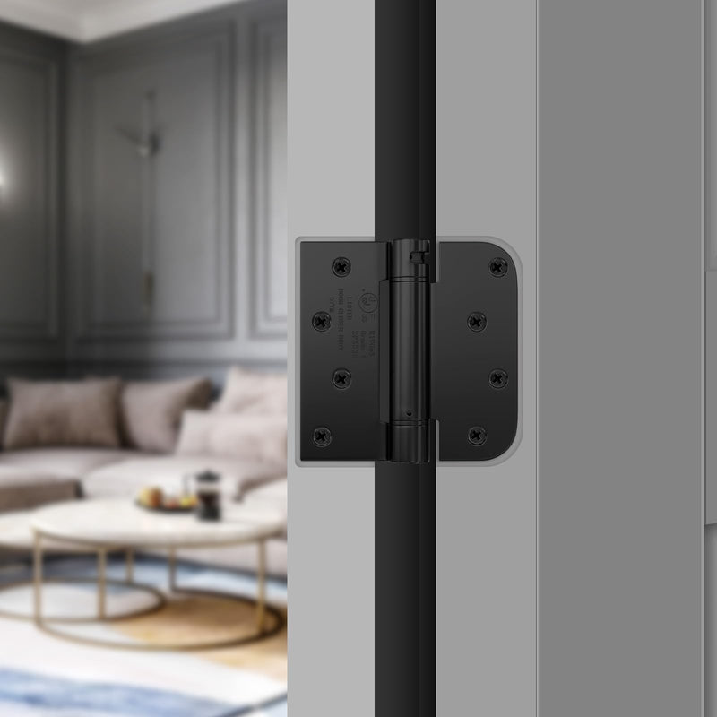 Haidms 6 Pack Self Closing Door Hinges 4 Inch Matte Black Spring Hinge with 5/8'' & Square Radius Corner Adjustable Tension Spring Loaded Hinges for Residential & Heavy-Duty Door Hardware Matte Black-square&5/8''