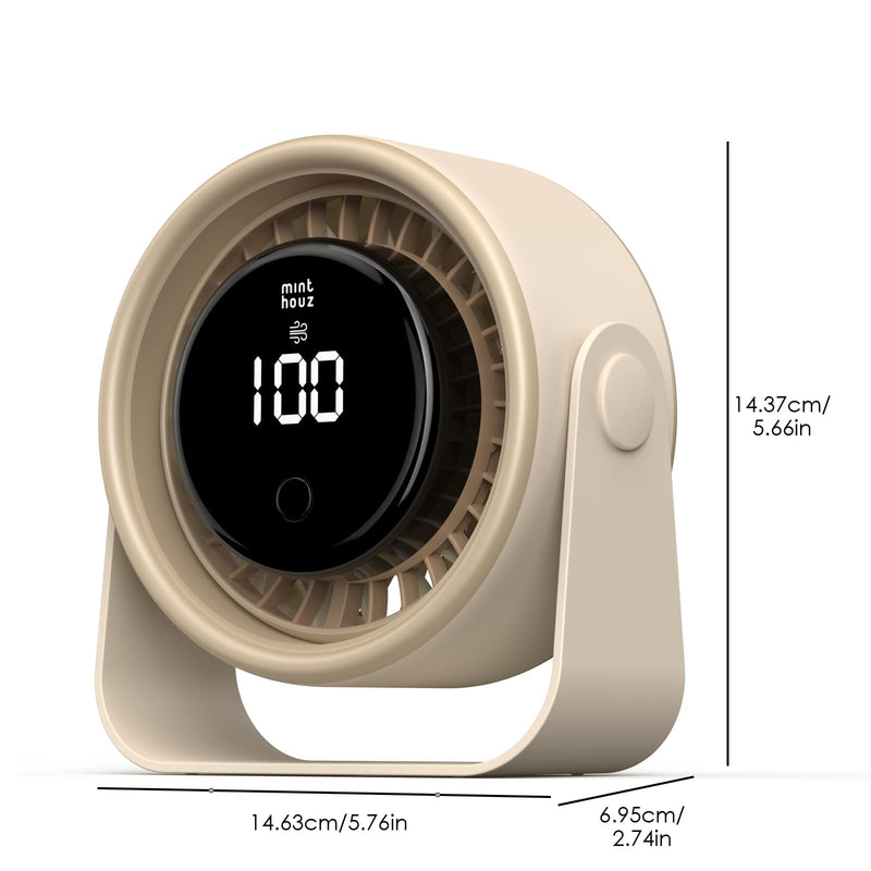 Minthouz Quiet Desktop & Wall-Mountable Fan, 4 Speeds with 90° Oscillation, USB-C Fast Charging, 3000mAh Rechargeable Battery, Digital Speed Display, Portable Cooling Fan