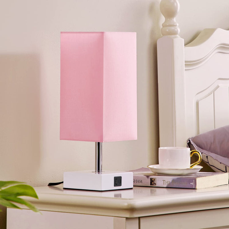 Ambimall Touch Control Table Lamp with 2 USB Charging Ports, 3 Way Touch Lamps Beside Desk, Nightstand Lamp for Bedrooms Living Room, Pink Shade with White Base, LED Bulb Included(Pink) A：pink