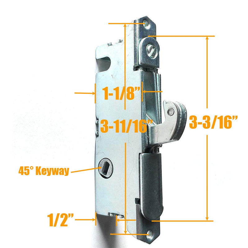 Patio Door Handle Set + Mortise Lock 45° Perfect Replacement for Sliding Glass Door Fits 3-15/16” Screw Hole Spacing, Non-keyed with Latch Locks,White Diecast,Reversible Design(Non-Handed) White