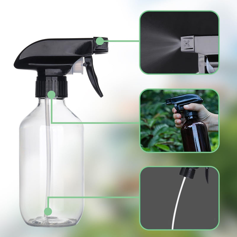 Plastic Spray Bottles Clear and Brown Refillable Container Empty Spray Bottle 10oz/300ml Adjustable Head Sprayer and Stream for Cleaning Products, Plants, Pet, Hair 2clear