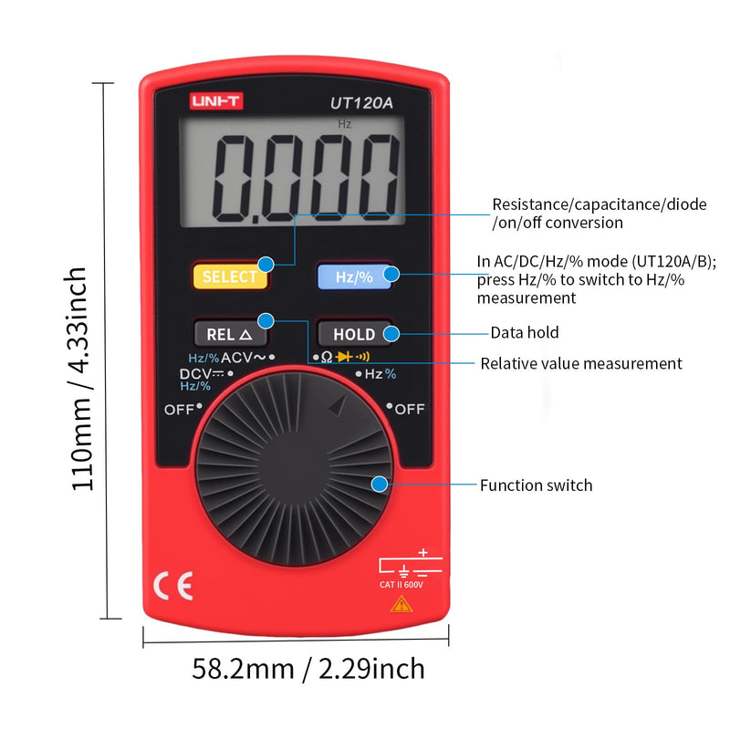 UNI-T UT120A Handheld Pocket Size Digital Multimeter AC/DC 600V Auto Range Continuity Buzzer Voltage Meters Testers UT120A - FBM