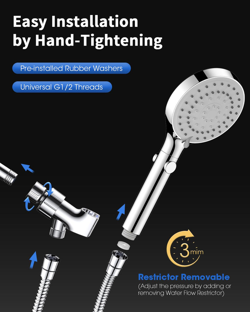Shower Head with Handheld, High Pressure Handheld Shower Head with 80" Extra Long Stainless Steel Hose & Adjustable Bracket, Showerhead with ON/OFF Switch for Pets Bath 6 Spray-Settings Premium Chrome