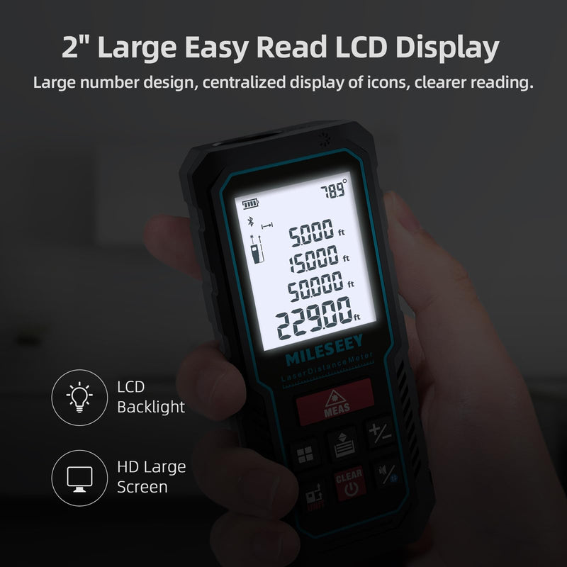 MILESEEY Laser Measurement Tool, ±2mm Accuracy Laser Measure with Digital Angle Level, Laser Tape Measure with Phone App, Record Data and Make Your own Sketch Support Hand-Drawn Plan/Draw on Picture 229ft