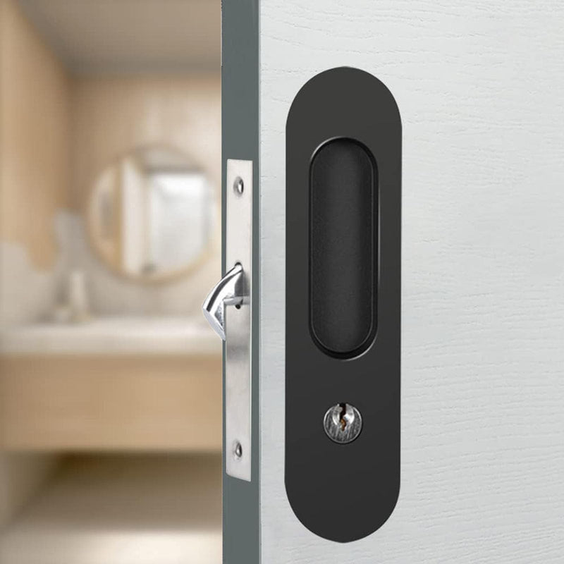 6.8" Privacy Pocket Door Lock Hardware Sliding Door Lock with Key Pocket Door Handle,Black Black