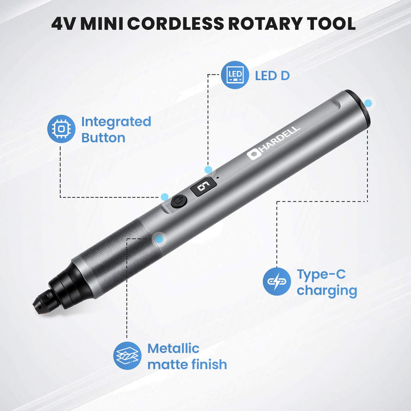 HARDELL Mini Cordless Rotary Tool Kit with 35 Accessories, Brushless Motor, 38000 RPM, 6-Speed Digital Display, for Polishing, Sanding, Engraving, Drilling, 3D Printer, DIY Crafts (Silver)