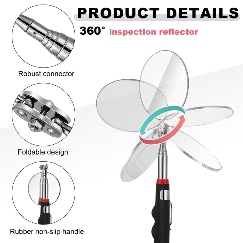 6 Pcs Telescoping Inspection Mirror,Retractable Round Mechanical Mirror Tool,Under Vehicle Square Inspection Mirror,Car Visual Reflector,Retractable Detection Mirror Repair Tool