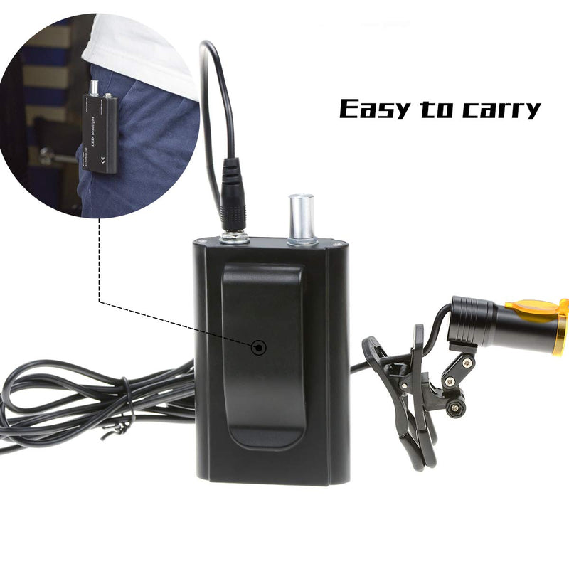 5W Waist Hanging Rechargeable Dental LED Headlight Plastic Clip with Filter for Surgical Magnifier Loupes Black