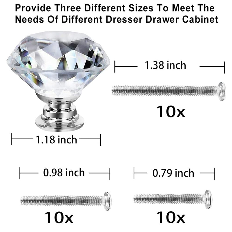 NORTHERN BROTHERS Cabinet Knobs - Dresser Knobs Crystal Knobs for Cabinets and Drawers 30mm- Diamond Glass Pull Handles Silver 10 Pack 10 Pack (30mm)