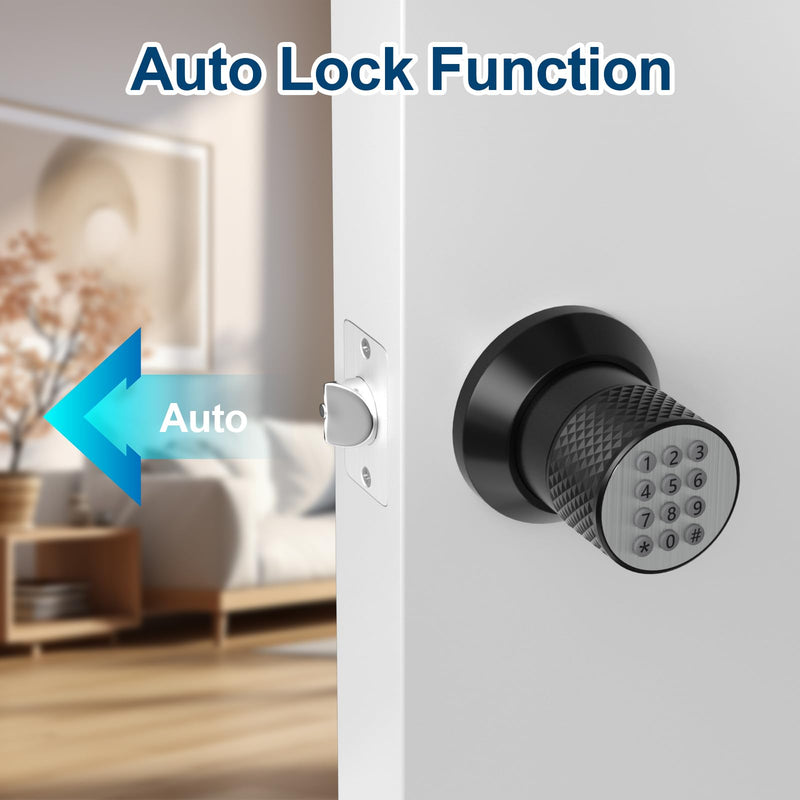 FITNATE Door Knob with Keypad,Digital Door Lock for Keyless Entry,Electronic Door Lock with Spare Keys,Auto Lock, Anti-Slip Handle, Easy to Install for Bedroom,Home and Office Black