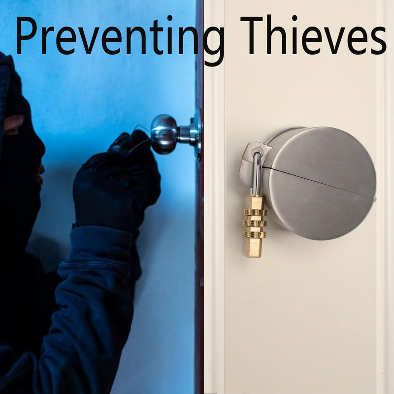Door Knob with Lock，Without Drilling Door Handle Lock，from Outside Prevents Turning of Door Knob and Access to Keyhole,for Apartment Evictions，Childproof (Stainless Steel with Padlock) Stainless Steel