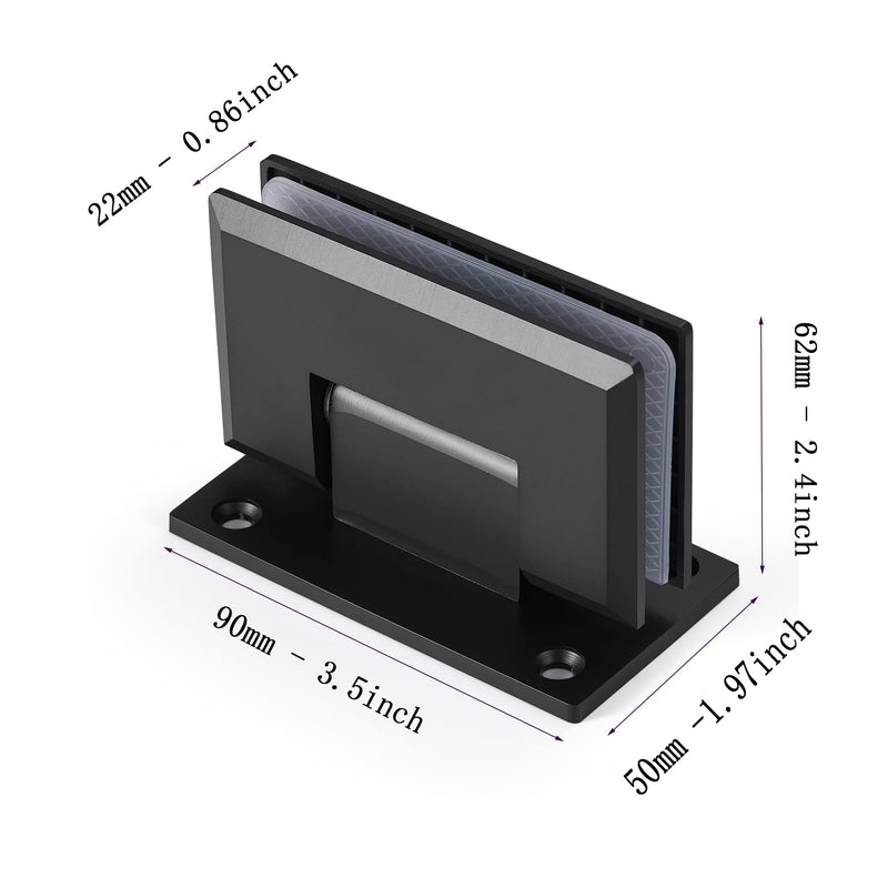 Ranbo 90 Degree Shower Glass Door Hinge, Matte Black, 1 Pack | solid 5mm-thick 304 stainless steel, wall to glass mount, for 5/16"-1/2" (8mm-12mm) thick frameless doors, beveled edge 90-degree glass-to-wall