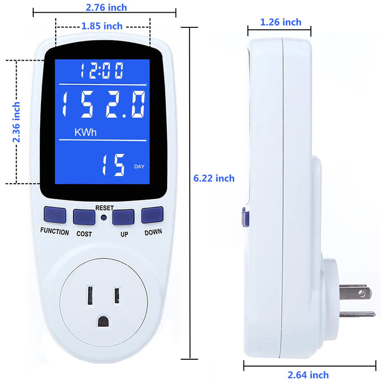 Upgraded Watt Power Meter Plug Home Electrical Usage Monitor Consumption, Energy Voltage Amps Kill Tester with Backlight, Overload Protection, 7 Modes Display 1 Pack White