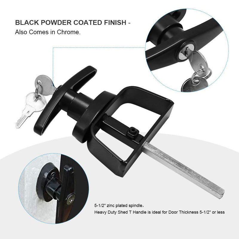 4-1/2" Stem Shed Door T-Handle Lock Kit with 2 Keys and 2 Screws for Storage Gate Barn Shed Garage Door Lock