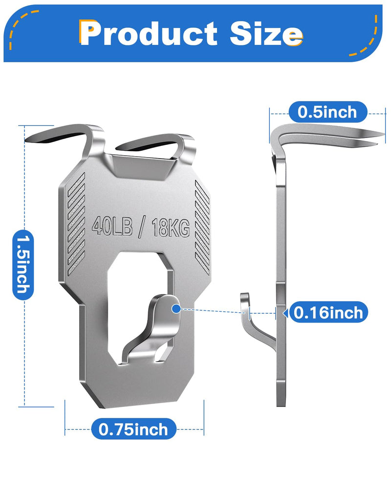20Pcs Claw Drywall Picture Hanger: Wall Hooks for Hanging Picture Mirror Photo Poster Kit - No Damage Heavy Duty Wall Hanger for Room Office Decor Easy Tool-Free Nail-Free Holds Up to 40Lbs (20) 20