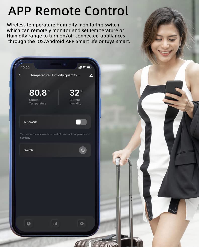 WiFi Wireless Temperature Controller,Include Temperature Probe Sensor ,Tuya app Remote 16A Smart Switch with Energy Consumption Monitoring,Work with Alexa Google (Temperature and Humidity) Temperature and Humidity