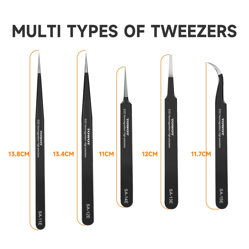 TOWOT Precision Tweezers, Upgraded Anti-Static Stainless Steel for Electronics, Craft, Soldering, and Experimental Work, Jewelry Making Curved Tweezers EAGLE BEAK Fine Tip curved(116mm)