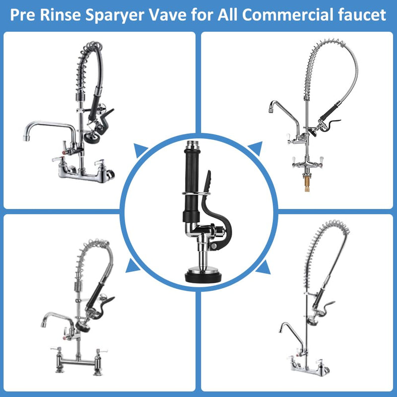 Pre Rinse Sprayer 1.42 GPM High Pressure Commercial Sink Sprayer Head for Restaurant Industrial Faucets, Spray Valve Dish Nozzle Without Handle Fits for T&S Brass Spray Valve Replace B-0107 Black