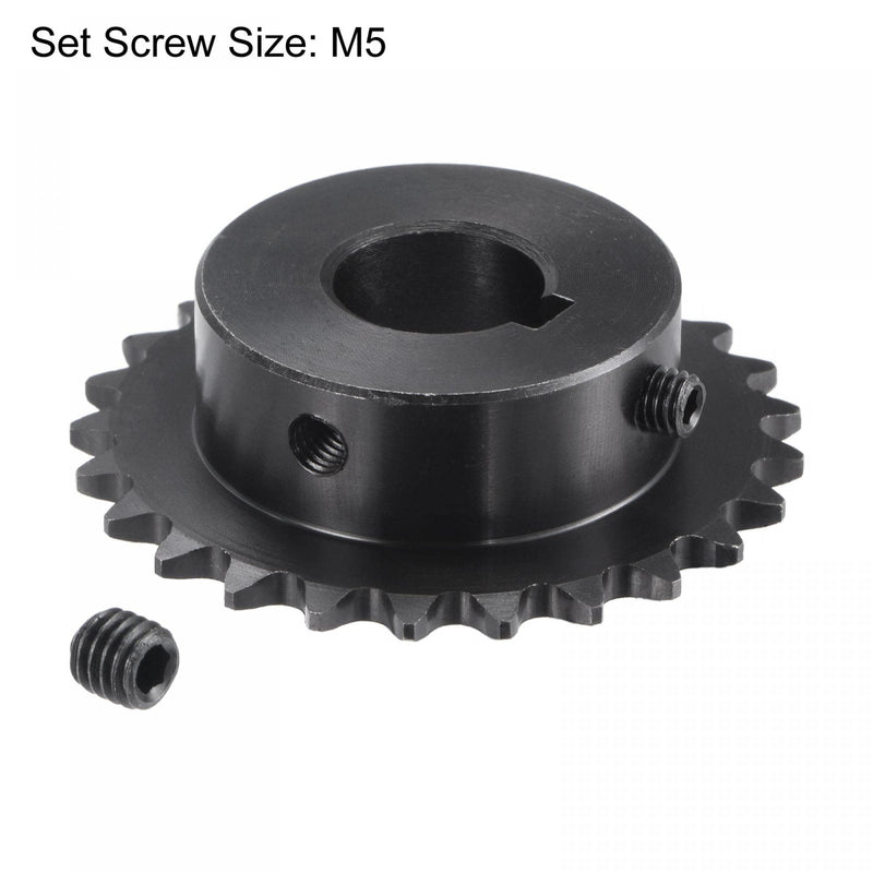 uxcell 25 Tooth Roller Sprocket B Type, #25 Chain, Single Strand 1/4" Pitch, 15mm Bore Black Oxide C45 Carbon Steel, Keyway with Set Screws for ISO 04C