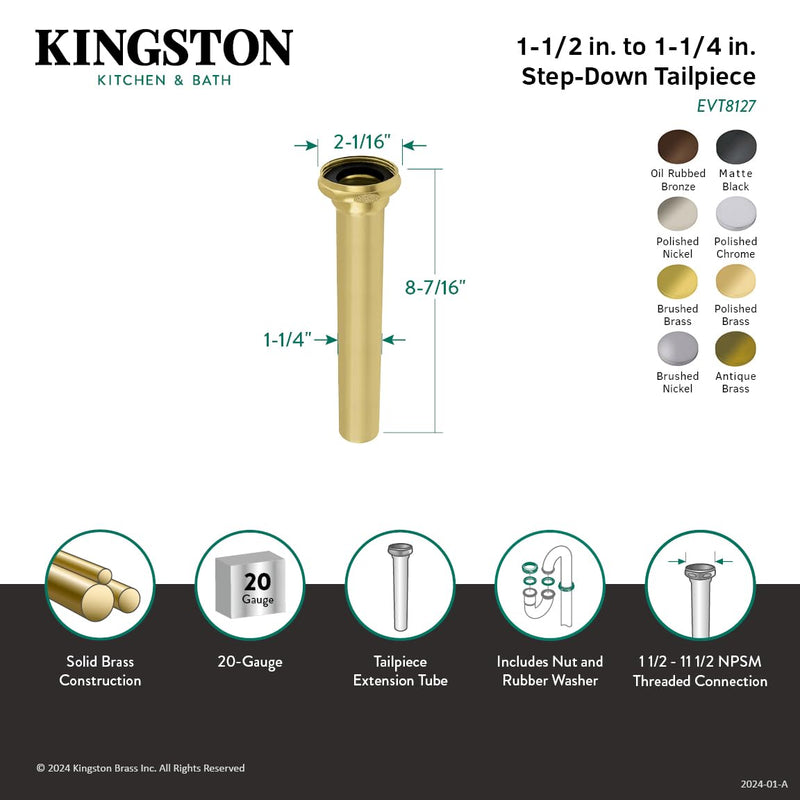 Kingston EVT8121 1-1/2" to 1-1/4" Step-Down Tailpiece,PolishedChrome